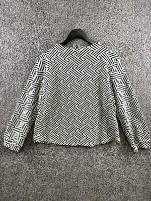 W5 Women's Shirt Size L Black|White Basketweave Pattern Tunic Back Zip Blouse