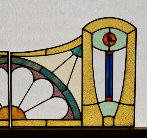 Pair of Vintage French Art Deco Stained Glass Panels with Copper Frames - Picture 2 of 15