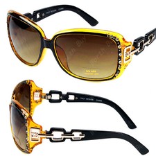 New Womens Rhinestones Square Sunglasses Shades Designer Fashion Brown Celebrity
