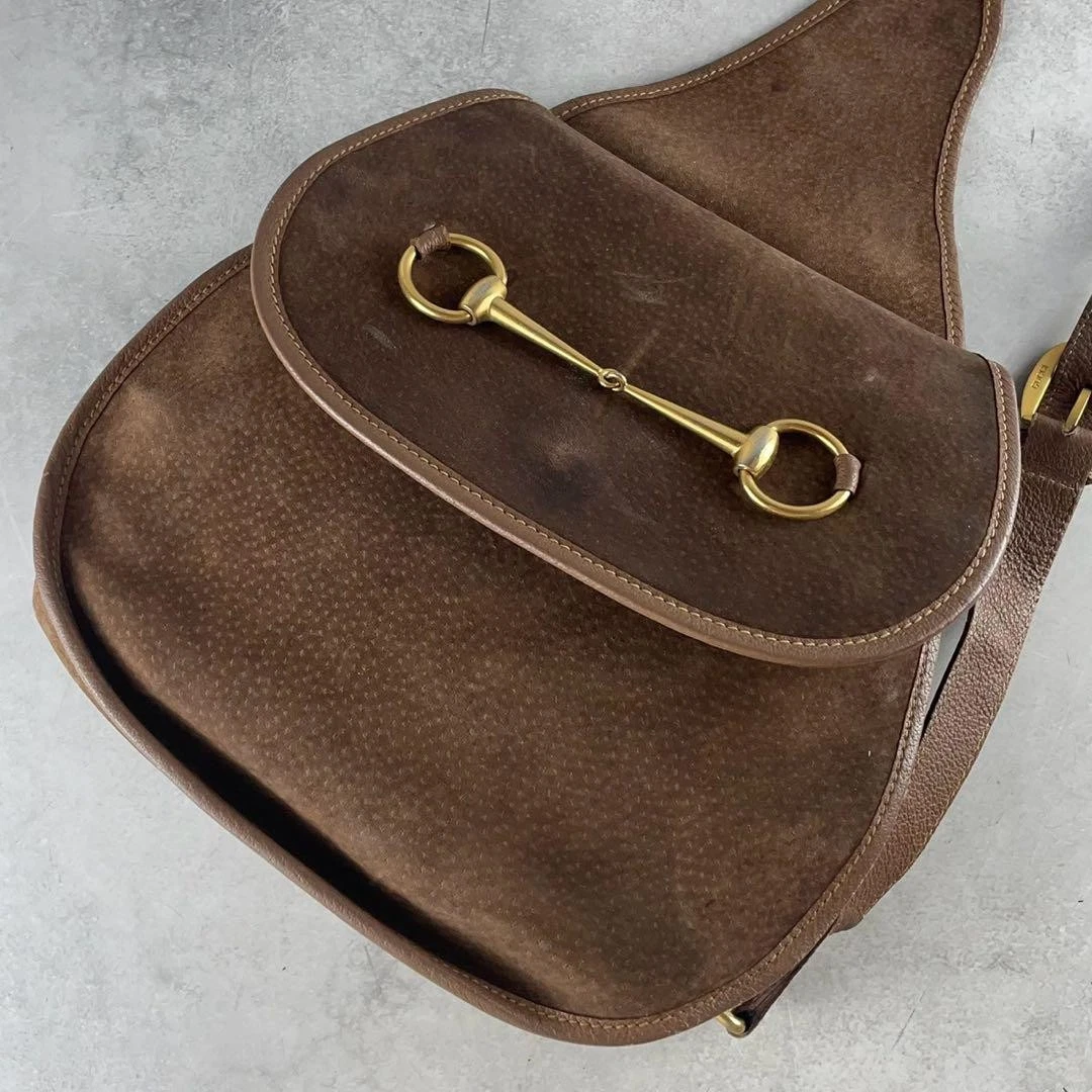 Sac à bandoulière Gucci Horsebit en daim marron #PG7QBD