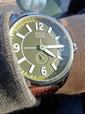 Movado Excel ESQ Watch 07301408 Green Dial Leather Band New Battery Swiss Quartz