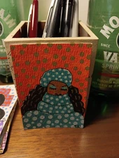 Winter Themed Aceo Original Mixed Media Abstract Woman - Julisa In Winter