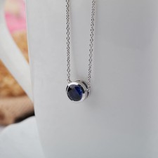 925 Silver Round 2.00CT Simulated Blue Sapphire Solitaire Bezel Pendant Gift Her