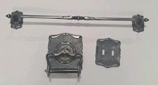 Vtg Amerock Carriage House Silver Tone Toilet Paper 26" Towel Bar Switch Plate