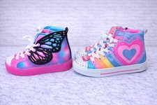 Skechers Girls Twinkle Toes Light-Up Shoes Size 2 High Top 2 Pairs Glittery NEW