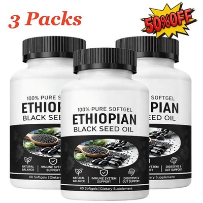 3X Ethiopian Black Seed Oil Softgels |4.64%Thymoquinone| Non-Gmo,Gluten-Free 60X