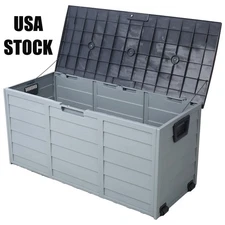 US Stock 75 Gallon Pool Deck Storage Box Resin Garden Tool Cabinet Pool Toys Box
