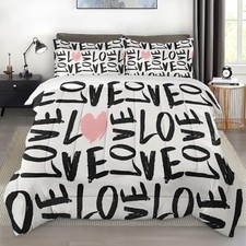 Comforter Set Size, Heart Cool Black Soft 3 Pcs Bedding for Queen Pink Love