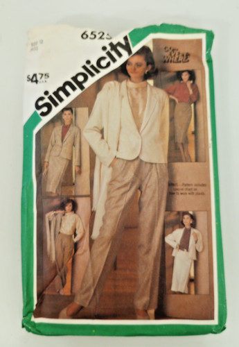 Vintage Simplicity Pattern 6525 Pants Jacket Top Skirt Shawl Sz 12 Career Uncut