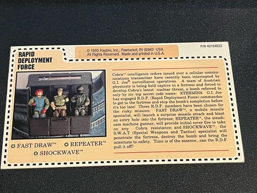 gi joe lot Filecard Uncut Mail In 1993 Rapid Deployment Force Great Condition