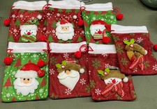 Christmas Set Of 7 Handmade Drawstring Gift Bags 5.5 X 7 Inches Great For Smalls