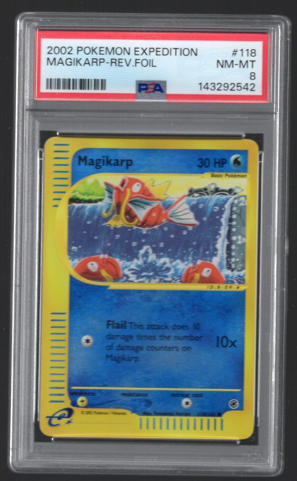2002 POKEMON EXPEDITION #118 MAGIKARP-REVERSE FOIL PSA 8