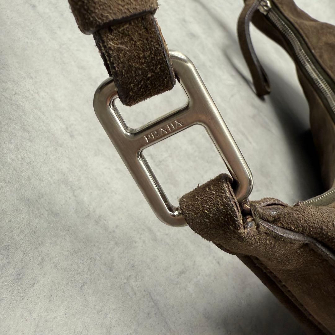 PRADA Shoulder Bag Khaki Brown Suede Women Y2K vintage Handbag Logo embossed JPN thumbnail 14