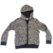 Liz Claiborne Petite Zip Up Hoodie Black White Floral Print Jacket Womens Small