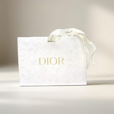 Dior Ivory Floral Embossed Gift Bag W/ Gold Organza Ribbon 9.5 x 7 X 3.25" New