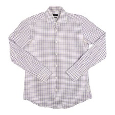 Hugo Boss Shirt Mens MEDIUM Purple Check Plaid Slim Long Sleeve Size M 15.5