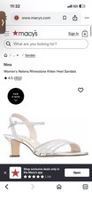NINA Nelena Silver Crystal Metallic Low-Heel Dress Sandal Women Size 9.5 VGUC