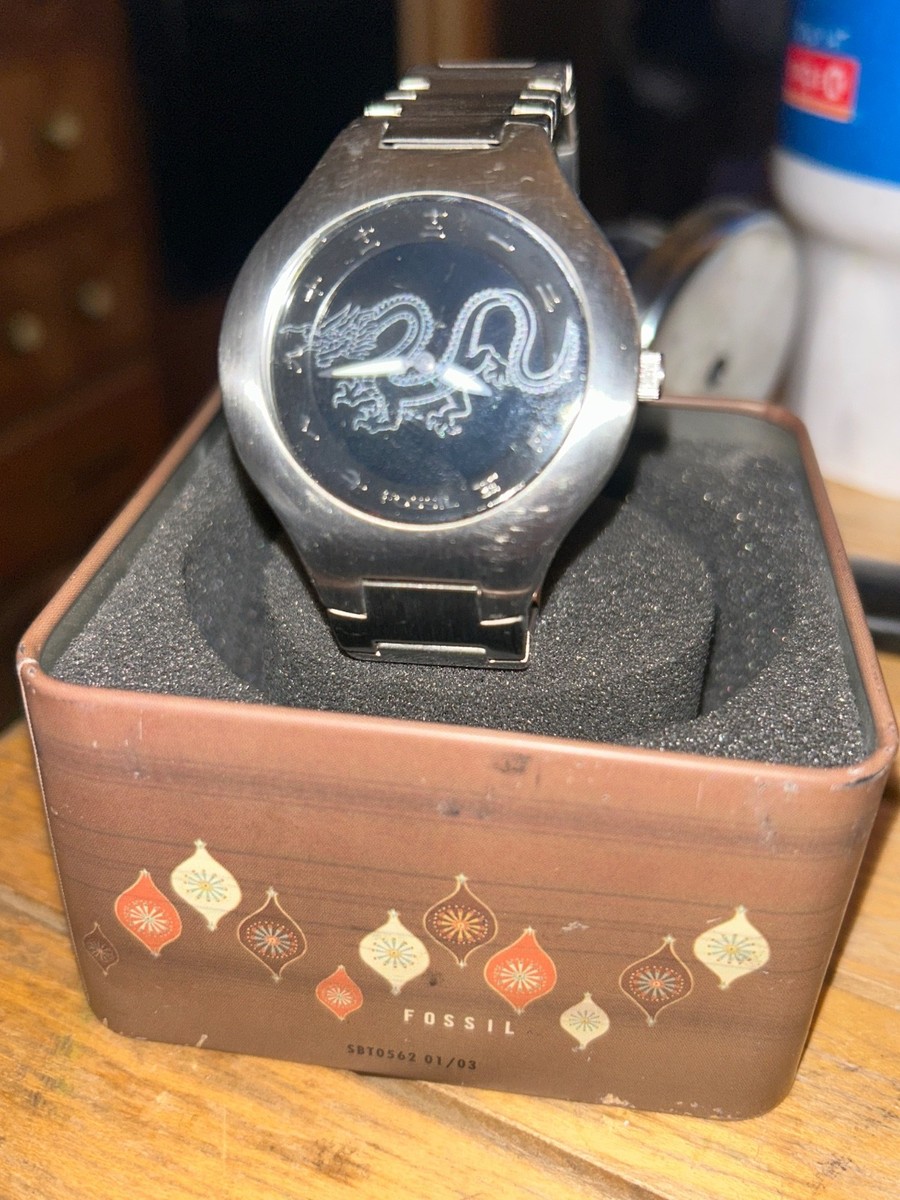 RARE Men's Fossil JR7997 Chinese Asian Kanji Analog Digital Dragon