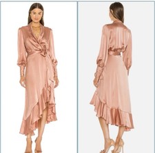 Zimmermann Silk Wrap Dress Size 1, US Size 6 Powder Pink Long Sleeves Designer
