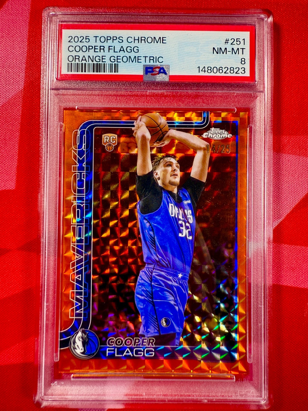 2025 Topps Chrome 251 COOPER FLAGG Orange Geometric /25 PSA 8 RC Rookie NBA Card