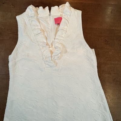 Lilly Pulitzer Women White Tisbury Shift Dress White Knit Pucker Jacquard Large