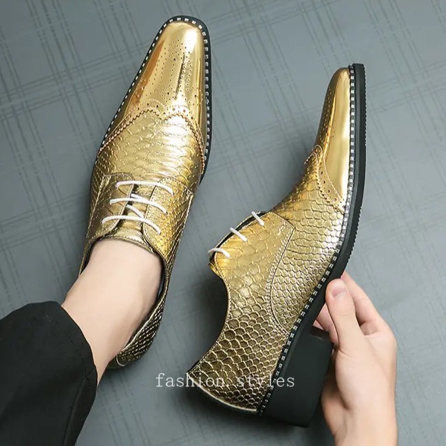 SAOLA Scarpe uomo colore oro punta intagliata punta ala abito formale sera festa nuove