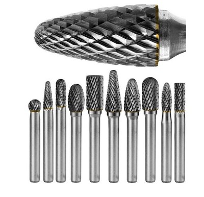 Carbide Burr Set 1/4 In Shank 10-Pc 8mm Head with Clear Storage Box