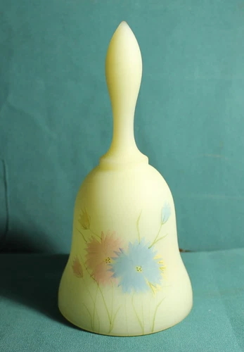 FENTON #1765 DIANTHUS ON CUSTARD BELL(Signed & Hand Painted)