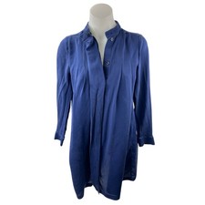 Michael Kors Women's Blue Long Sleeve Button Front Pleated Mini Shirt Dress 0
