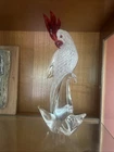 Murano Glass 17 3/4 inch Cockatoo Bird Statue MCM Vintage Has Label Gold Fleck