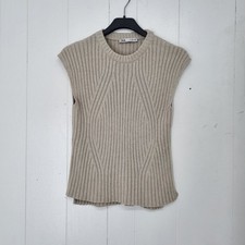 Zara Women's Round Neck Sleeveless Pullover Jumper Small Beige Casual Wear