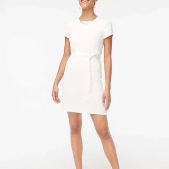 J.Crew Factory Tie Waist Belted Mini Dress NWT Cream Size 4 Business Dressy