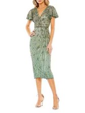 with tags Mac Duggal Sage Green Sequin Beaded Floral Flutter Sleeve Shea G2U