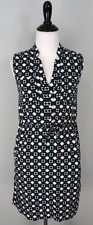 ANN TAYLOR LOFT Blue White Black V-Neck Collared Drawstring Sleeveless Dress XS