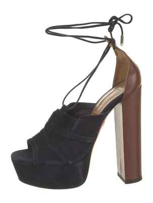 AQUAZZURA Suede Sandals Size:6.5 Black Block Heels with with Platform