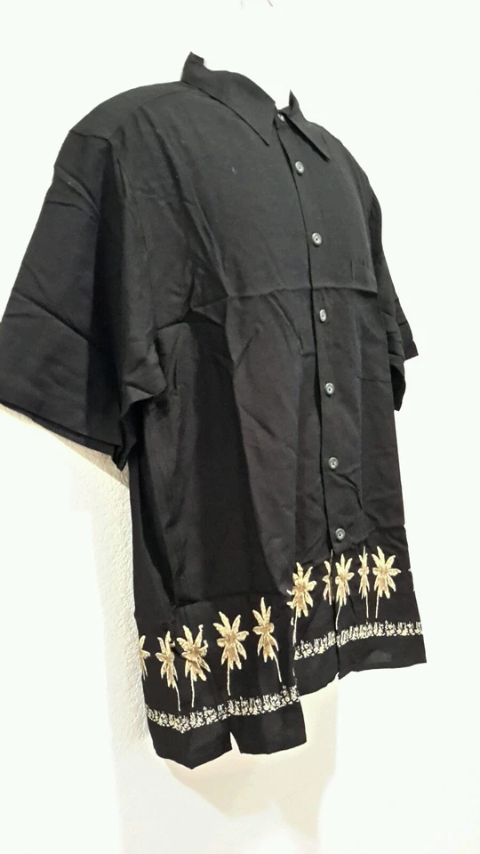 Camisa Hawaiana Cambridge Classics Negra Para Hombre Mediana Rayón Palmera Usada en Excelente Condición Foto 3 de 4