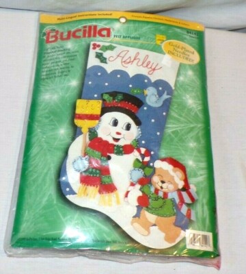 Bucilla Felt Applique Snowman Christmas Stocking Kit 84142 Teddy Bear Blue Bird