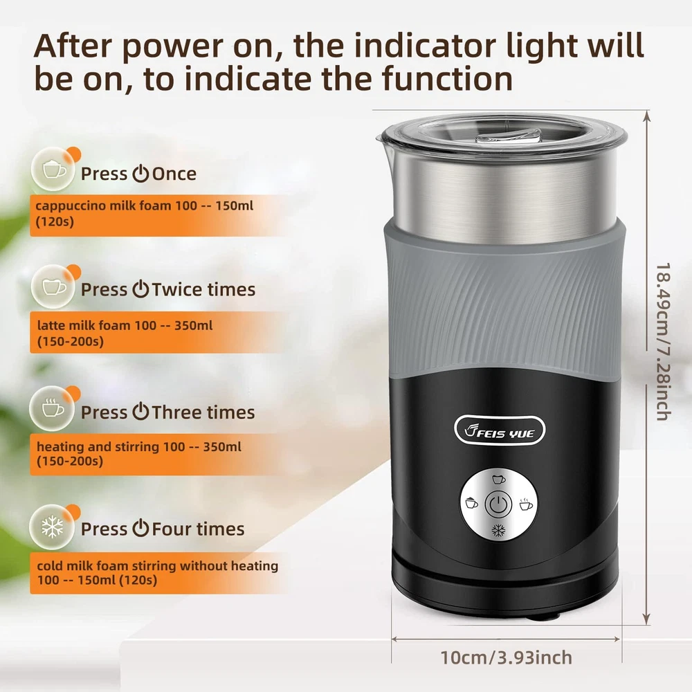 Milk Frother Automatic Electric 4-In-1 12Oz Steamer for Coffee Latte Black