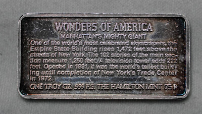 1975 NY EMPIRE STATE BUILDING Trade Center 1oz 999 FINE Silver art