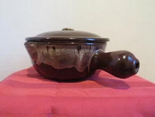 Vintage #645 Hall Brown Handled Soup/Chili Bowl/Crock With Lid & Spout
