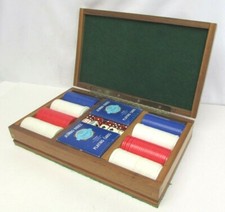 Crisloid Vintage Poker Chip Set w/ Cards Dice Wood Case NEW