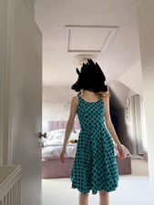 Vintage teal black spot sleeveless dress (Fits Dress Size 8; 32 B)