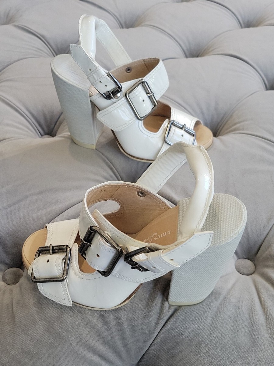 サンダル・ミュール DRIES VAN NOTEN Women Sandals WS2411197 White DRIES VAN NOTEN $650 Buckle Peep Toe Slingback Sandal White
