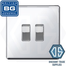 BG Polished Chrome Screwless 2 Gang Intermediate Light Switch Custom Grid Switch