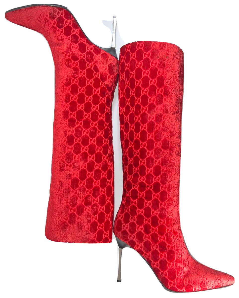 GUCCI Logo Guccissima Red Velvet Boot TOM FORD A/W 97 Ad GUCCI Logo Guccissima Red Velvet Boot TOM FORD A/W 97 Ad