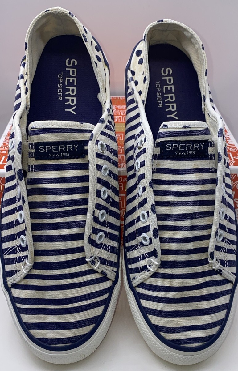 Sperry Top-sider white/navy Stripes Slip On Canvas Sneaker Boat