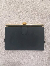 Vintage Bienen-Davis Black Clutch Wallet Satin Lining Gold Rose Clasp