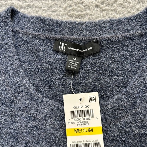 INC Sweater Womens Medium Blue InkBerry Wool Blend Crew Neck Puff Sleeve - Picture 7 of 12