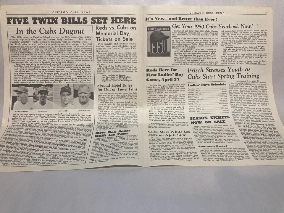 VINTAGE CHICAGO CUBS NEWS ORIGINAL COPY MARCH 9. 1950 - Image 2 of 3