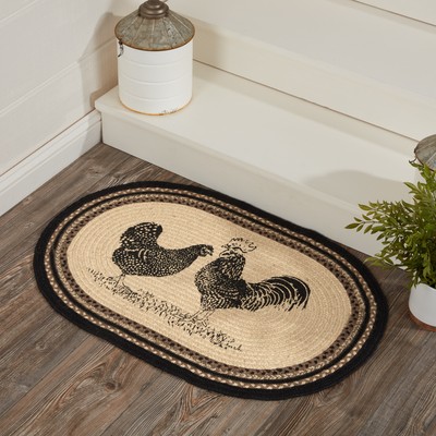 Accent Rug Sawyer Mill Charcoal Jute Farmhouse 20x30 Oval Hen No Slip VHC Brands